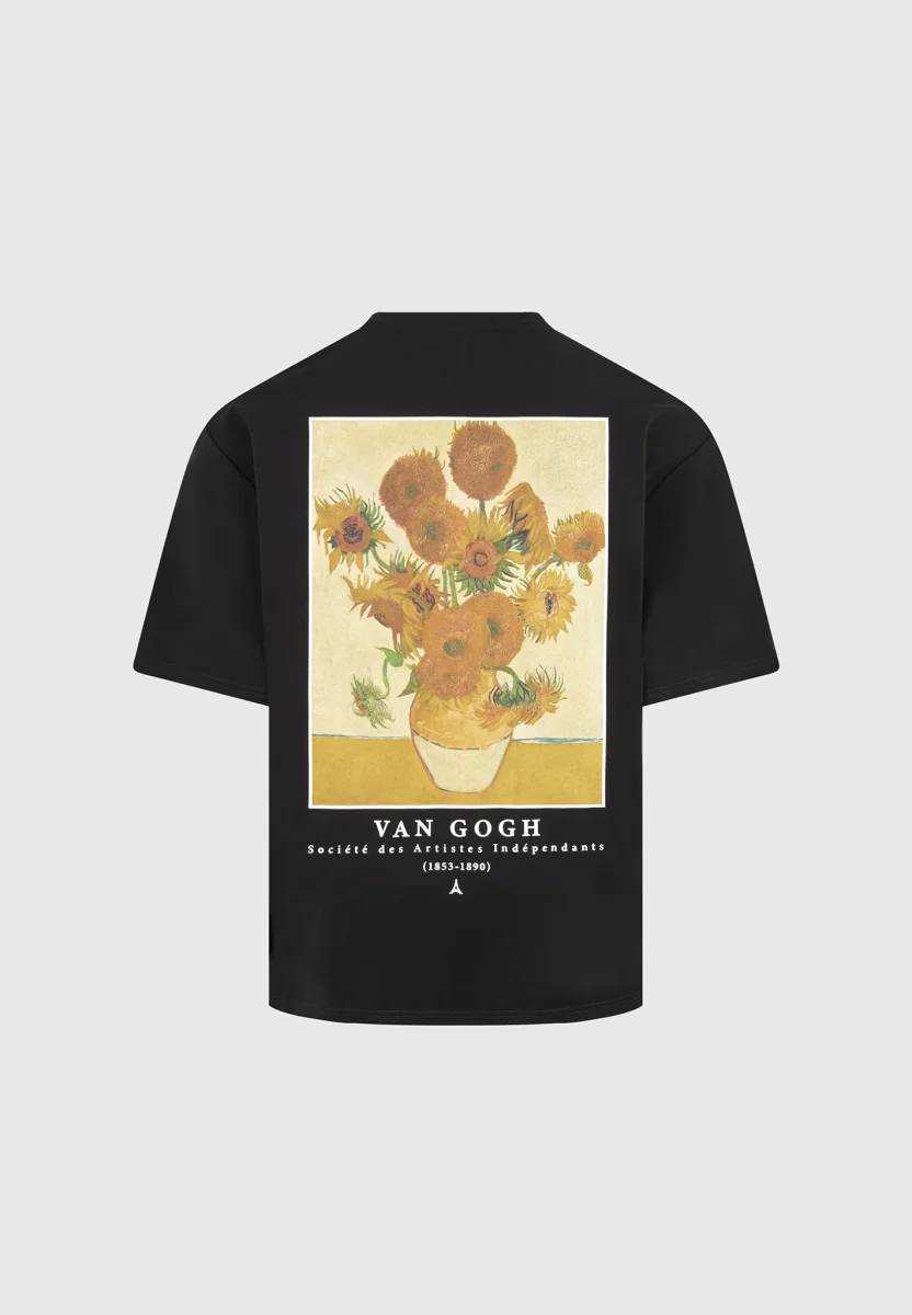 Sunflowers - Van Gogh Cotton T-Shirt - Black - Image 7