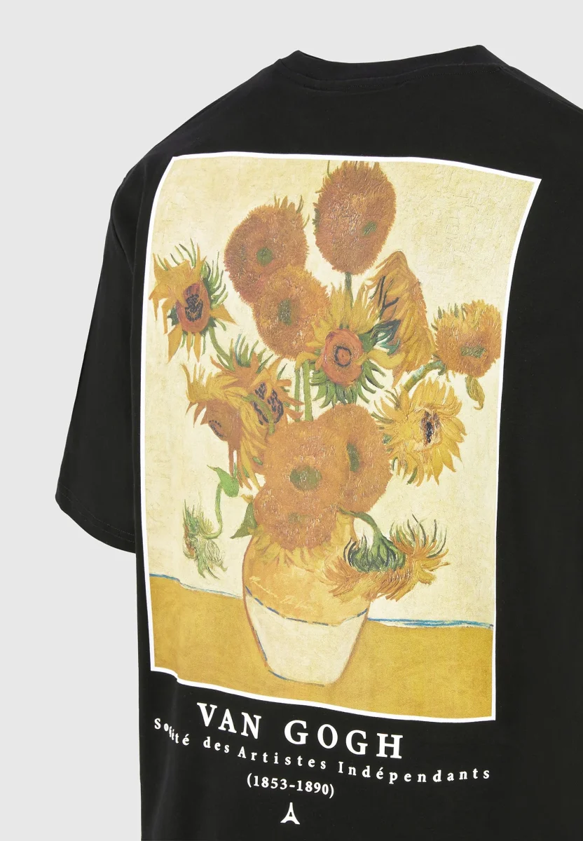 Sunflowers - Van Gogh Cotton T-Shirt - Black - Image 8