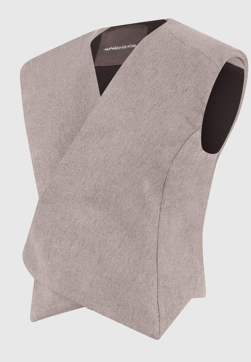 Laurence - Textured Tailored Wrap Waistcoat - Taupe - Image 8