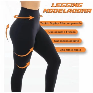 Calça Legging Modeladora Suplex Alta Compressão Anti celulite cós alto duplo