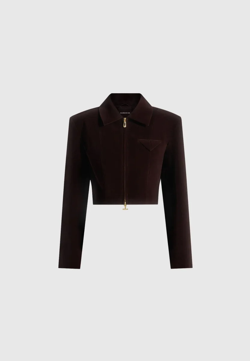 Adina - Structured Velvet Jacket - Brown - Image 6