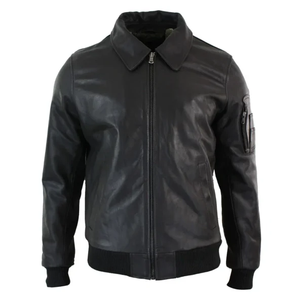 Jaqueta Bomber Clássica de Piloto Harrington Masculina em Couro Marrom