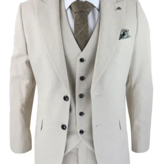 Terno masculino de lã, 3 peças, bege creme, corte slim, clássico, para casamento ou festa, estilo vintage anos 1920.