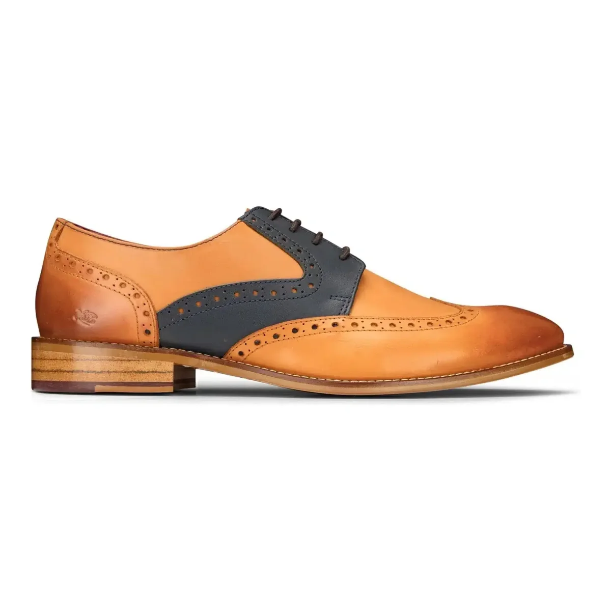 Sapatos Brogue masculinos em tons de bege, azul marinho, marrom e vermelho, com cadarço, estilo clássico vintage, para ocasiões formais, em couro legítimo. - Image 2