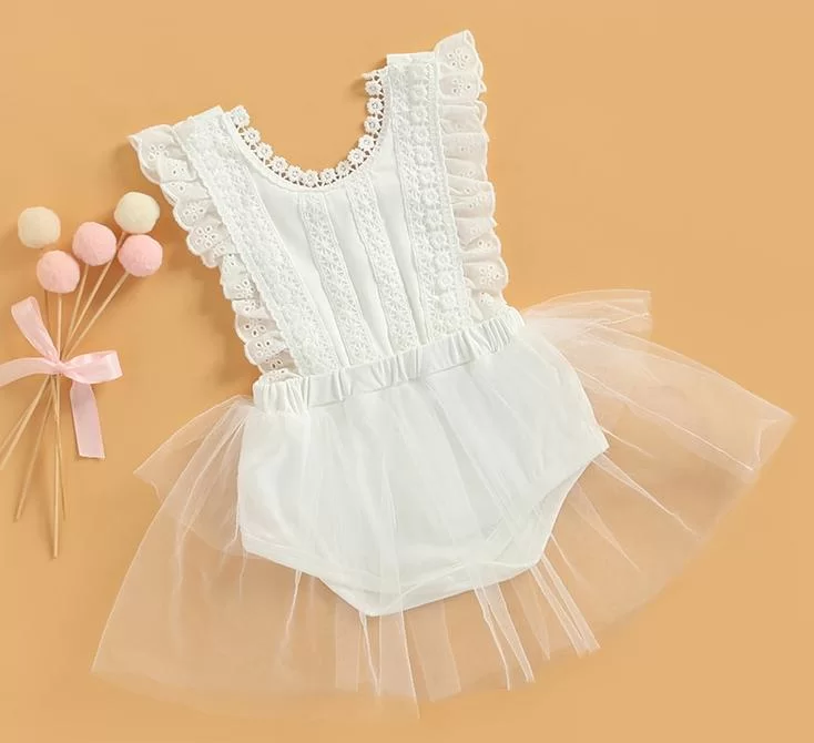 Body Vestido para Bebê em Malha de Algodão com Renda e Tule - Image 2
