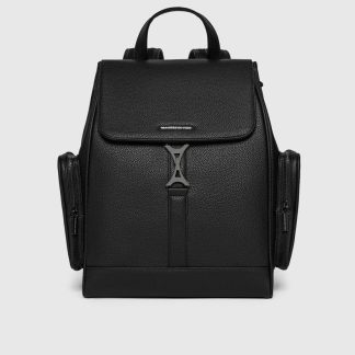 Maloe - Pebbled Leather Eiffel Clasp Backpack - Black
