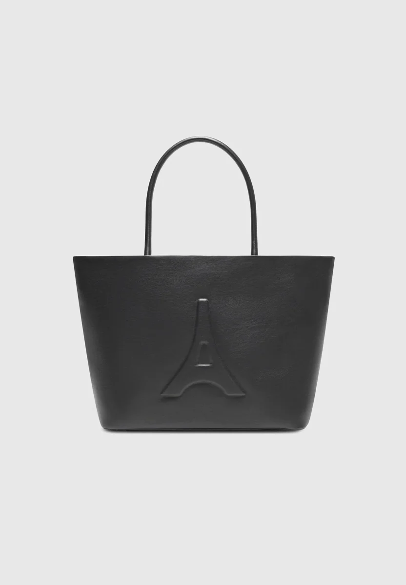 Leather Eiffel Tote Bag - Black - Image 2