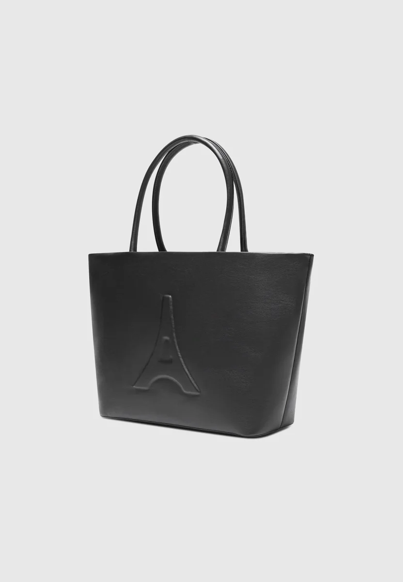 Leather Eiffel Tote Bag - Black - Image 5