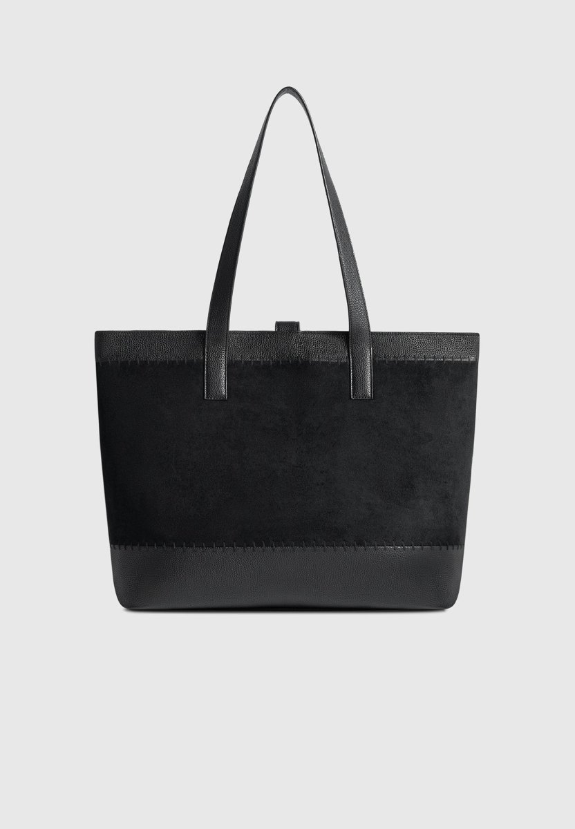 Nicolas - Suede & Pebbled Leather Whipstitch Tote Bag - Black - Image 5