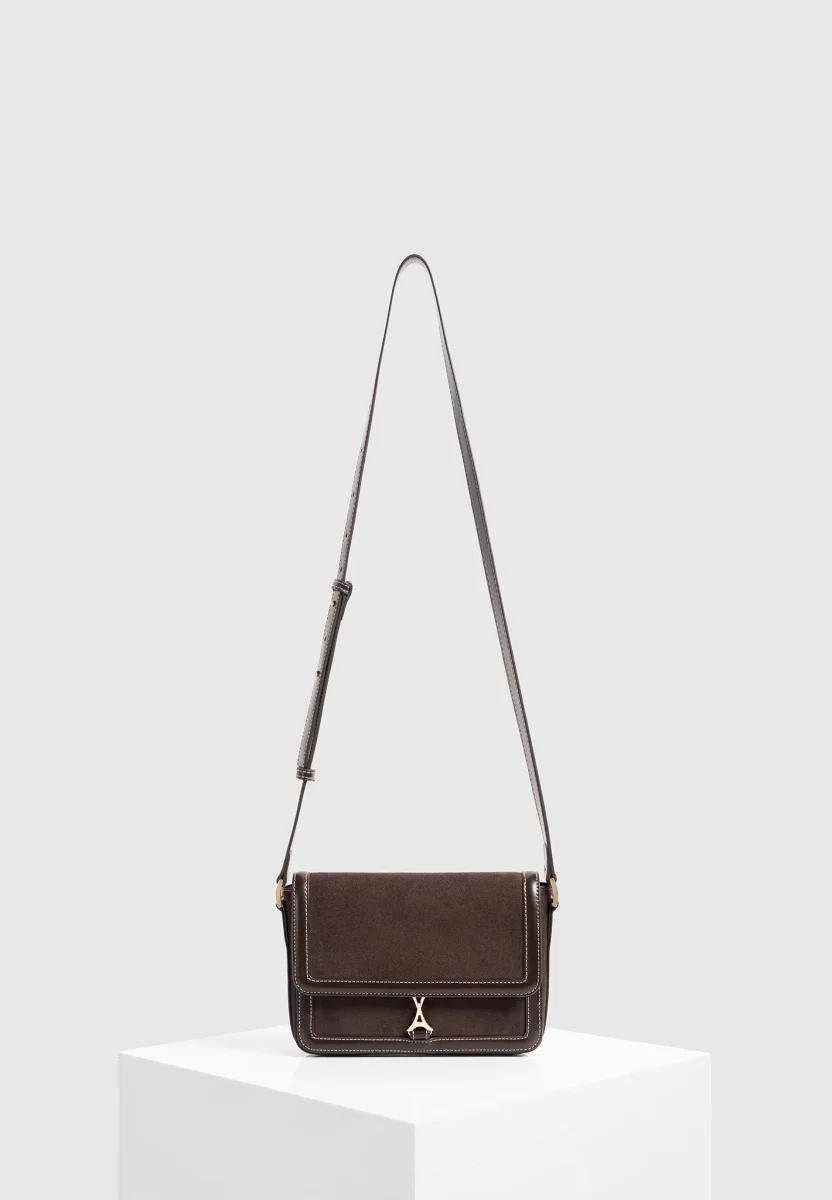 AC003 - Suede & Leather Crossbody Bag - Brown