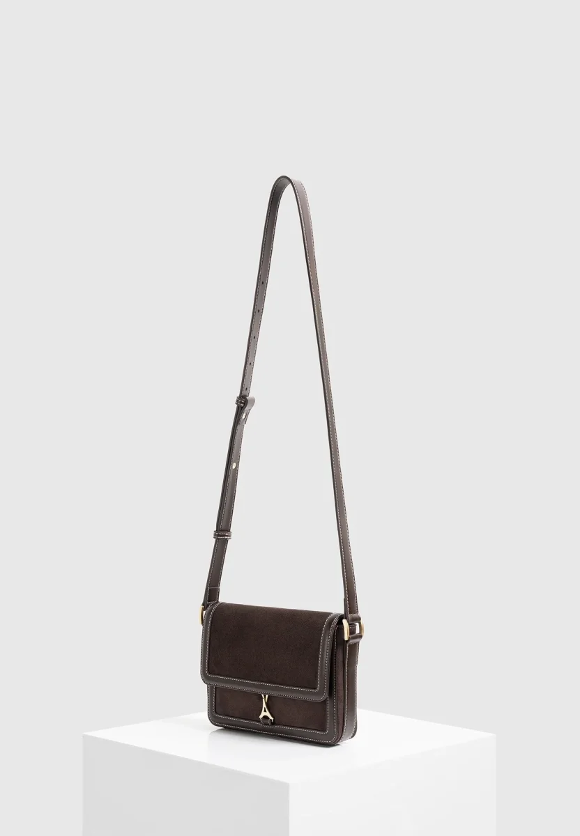 AC003 - Suede & Leather Crossbody Bag - Brown - Image 6