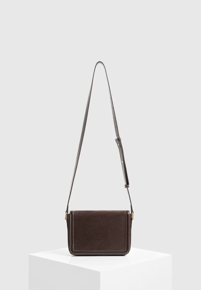 AC003 - Suede & Leather Crossbody Bag - Brown - Image 8