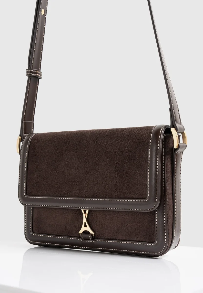 AC003 - Suede & Leather Crossbody Bag - Brown - Image 9
