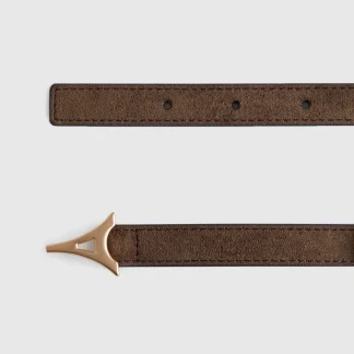 Leonie - Eiffel Slim Suede Belt - Brown/Gold