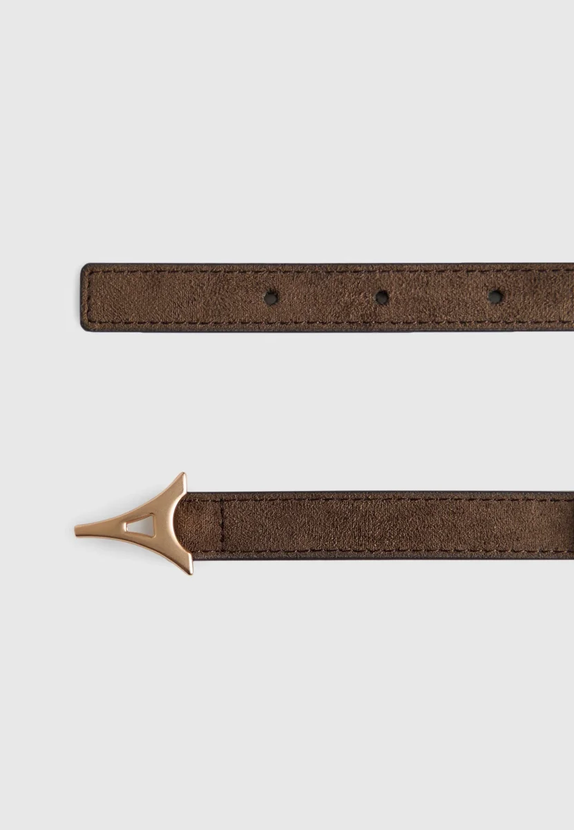 Leonie - Eiffel Slim Suede Belt - Brown/Gold - Image 2