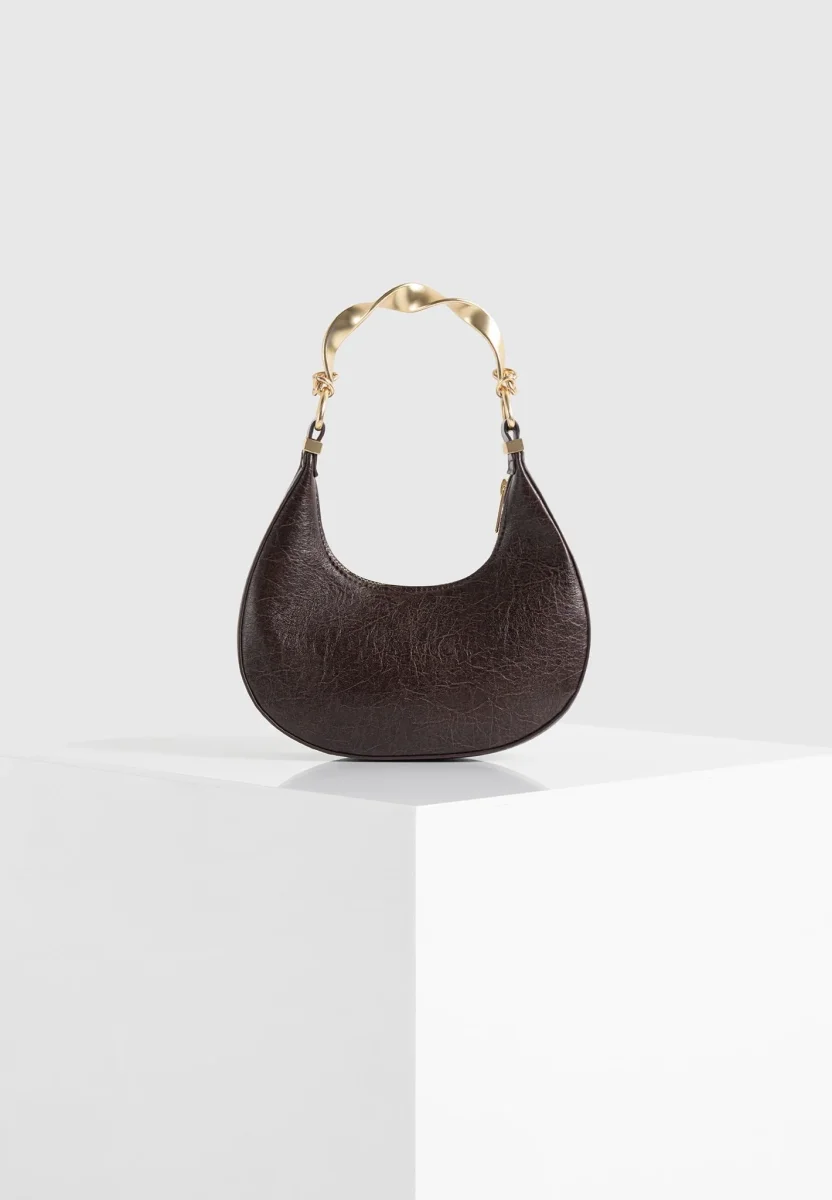 Sadie - Sculpted Leather Crescent Bag - Brown - Image 4