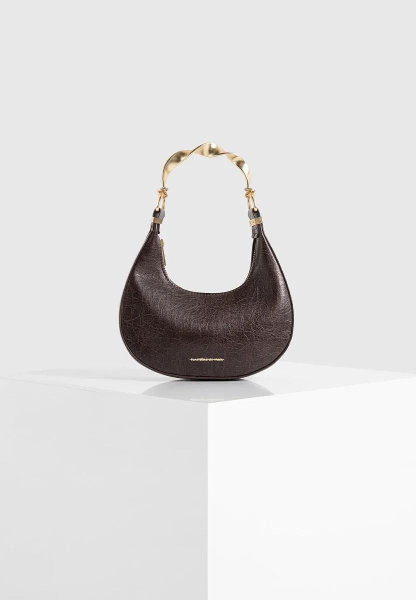 Sadie - Sculpted Leather Crescent Bag - Brown