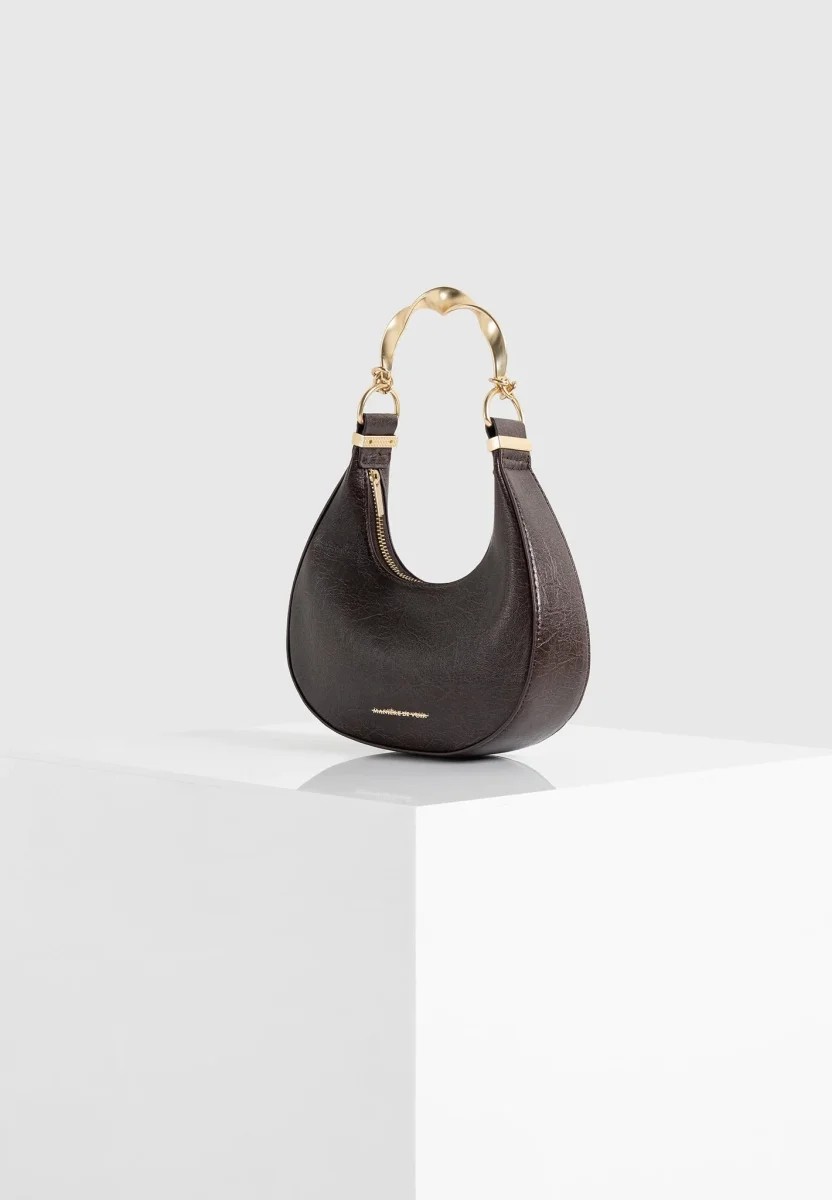 Sadie - Sculpted Leather Crescent Bag - Brown - Image 8