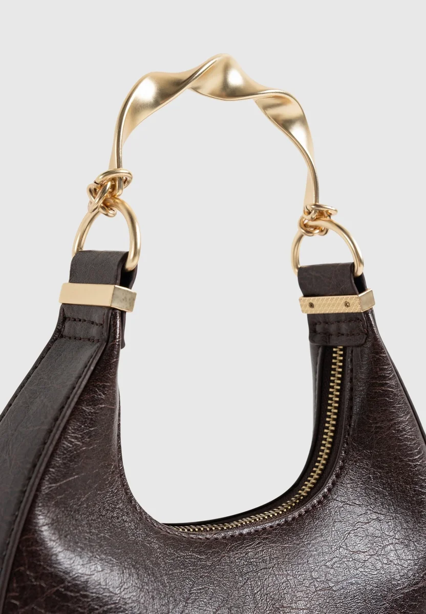 Sadie - Sculpted Leather Crescent Bag - Brown - Image 5