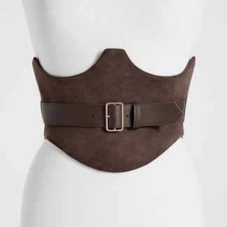 Chloe - Suede Corset with Belt - Brown