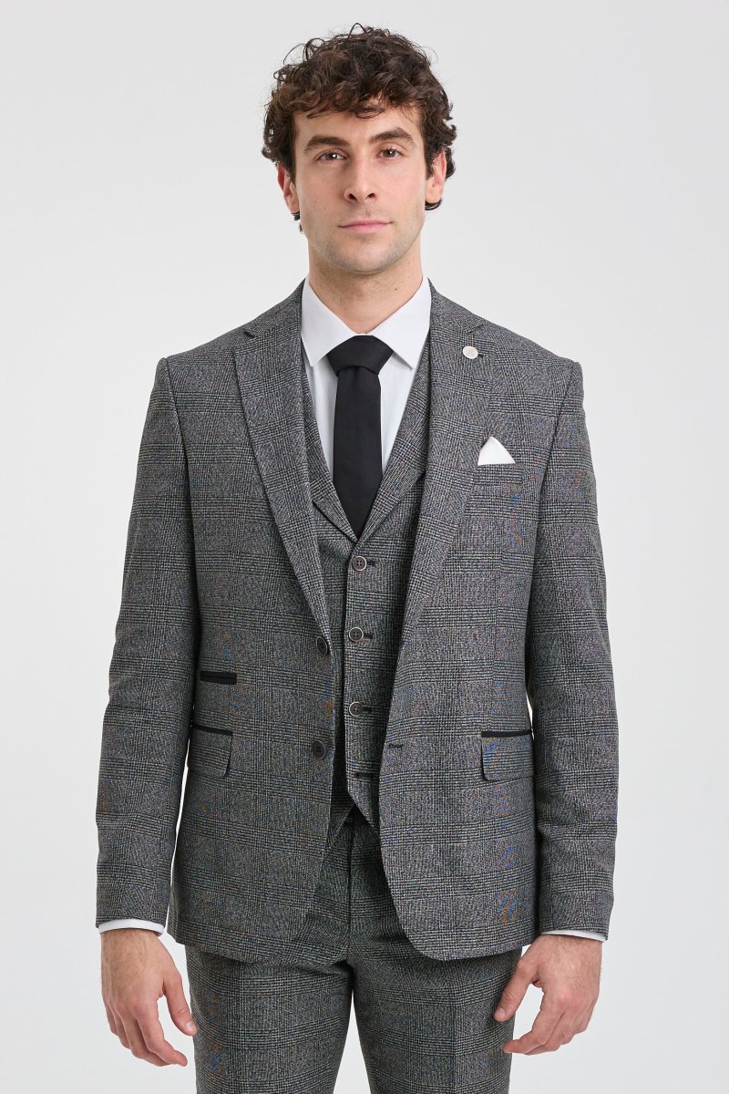 Terno masculino cinza xadrez Glen de 3 peças - Image 2