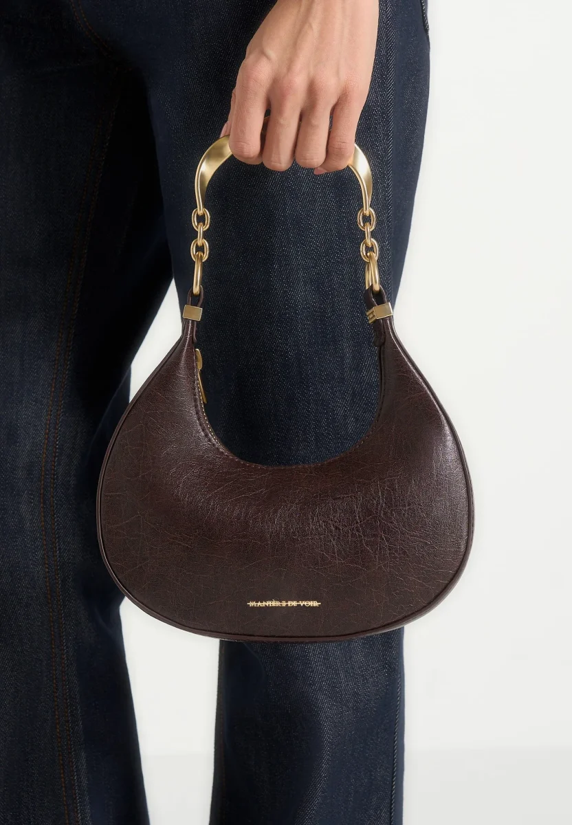 Sadie - Sculpted Leather Crescent Bag - Brown - Image 3
