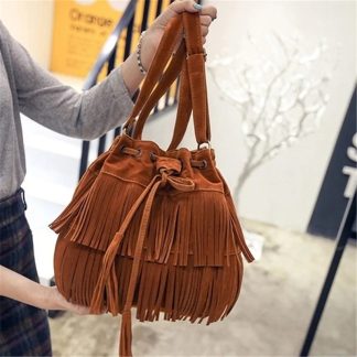 Bolsa Saco Boho Franjas Camurça