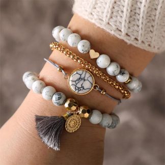 Conjunto de Pulseiras Feminina Shambala Pedra Natural