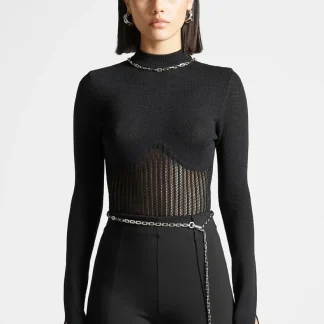 Contour Knit Bodysuit with Chain - Black