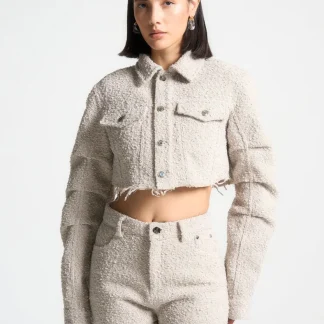 Catherine - Cropped Boucle Jacket - Beige