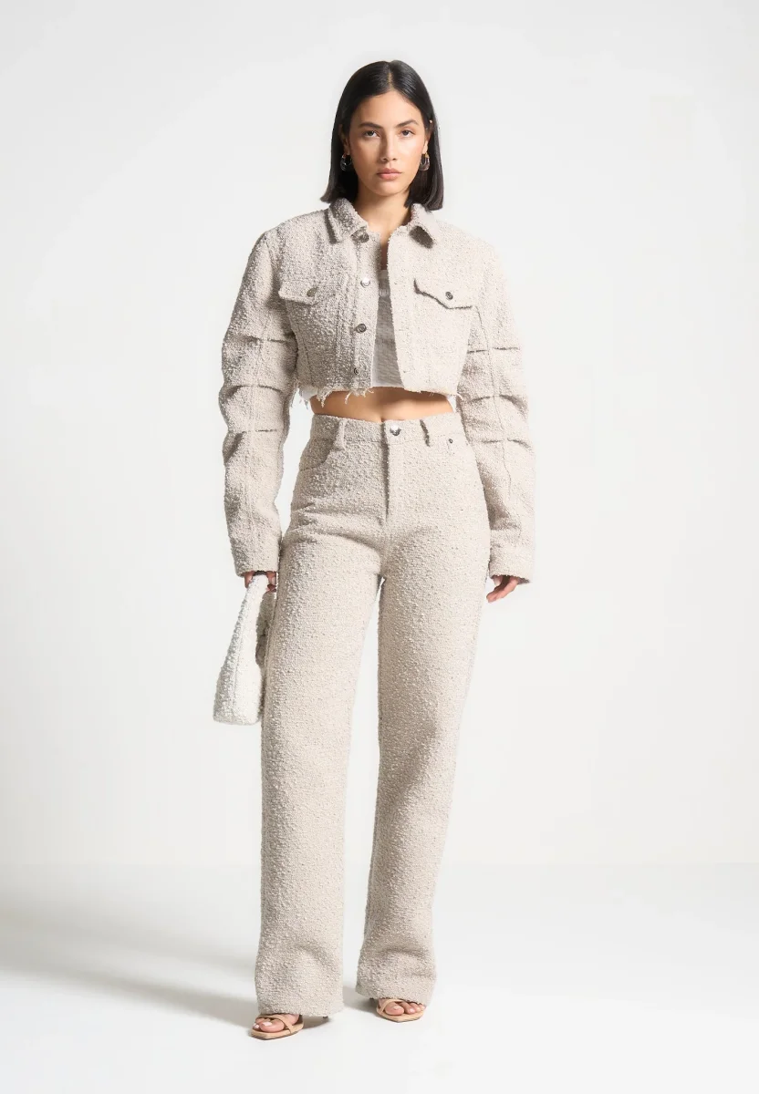 Catherine - Cropped Boucle Jacket - Beige - Image 3