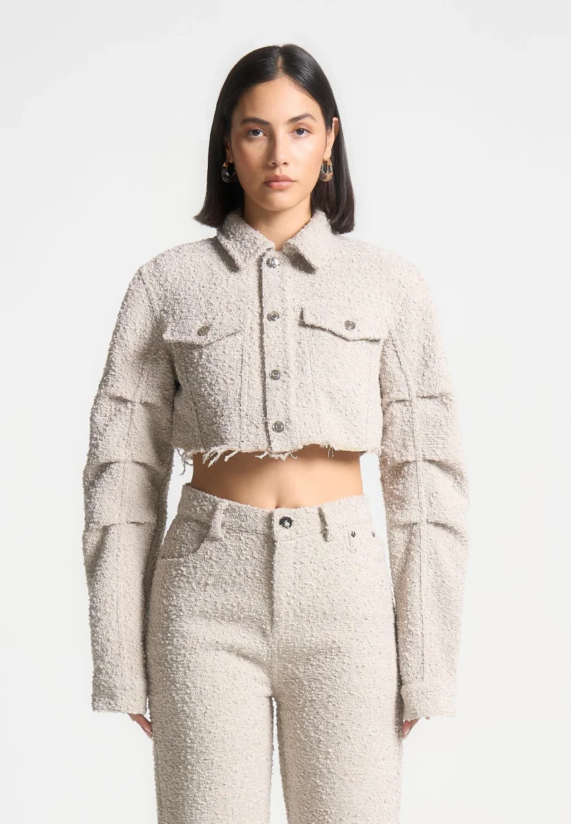 Catherine - Cropped Boucle Jacket - Beige - Image 6