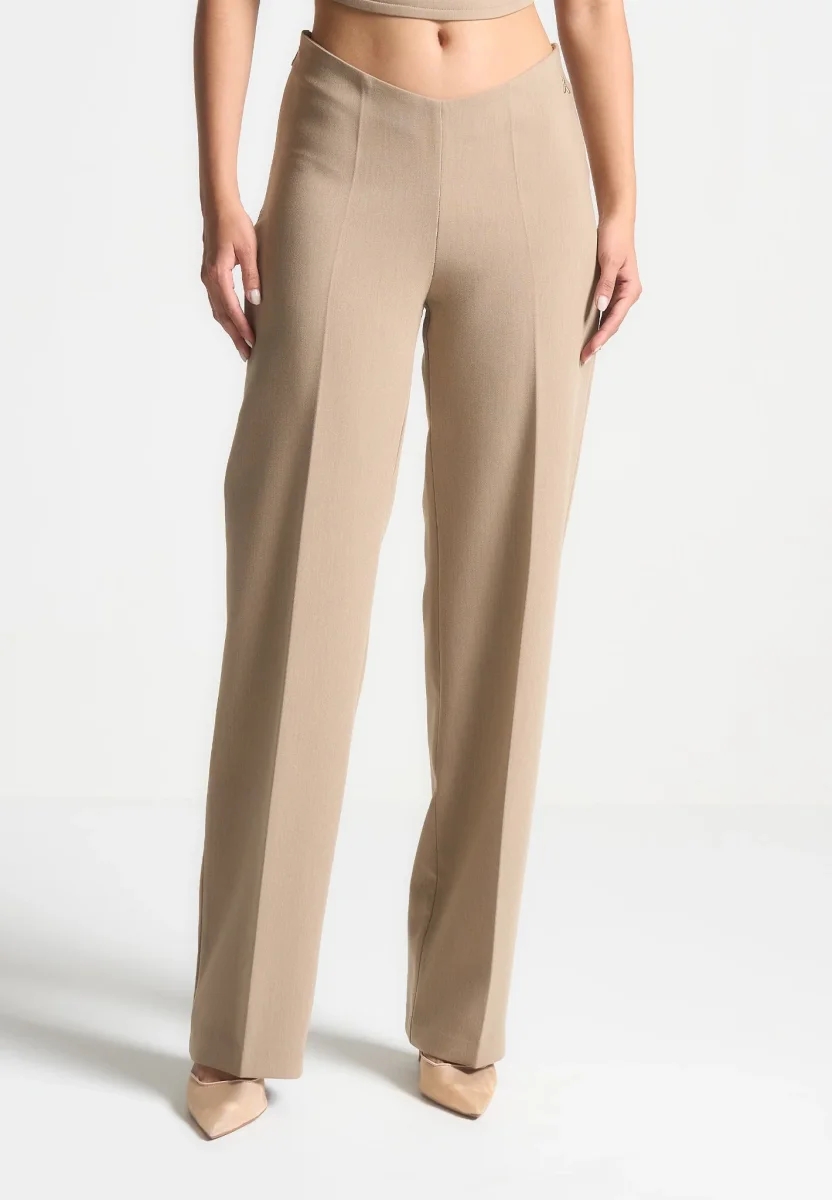 Curved Waist Tailored Pants - Dark Beige - Image 3