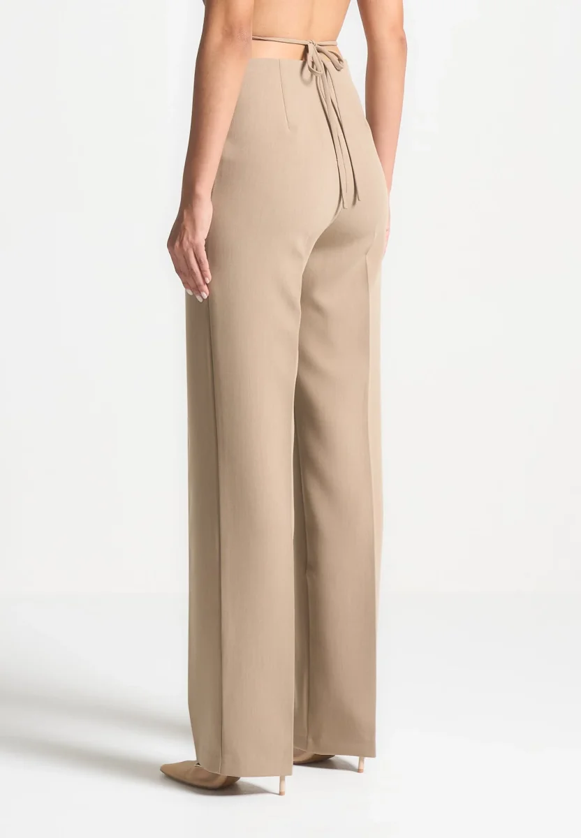 Curved Waist Tailored Pants - Dark Beige - Image 5