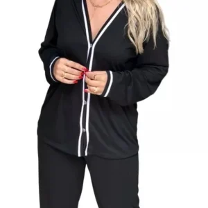Pijama Feminino Americano Calça e Manga Longa Amamentação e Pós Cirúrgico