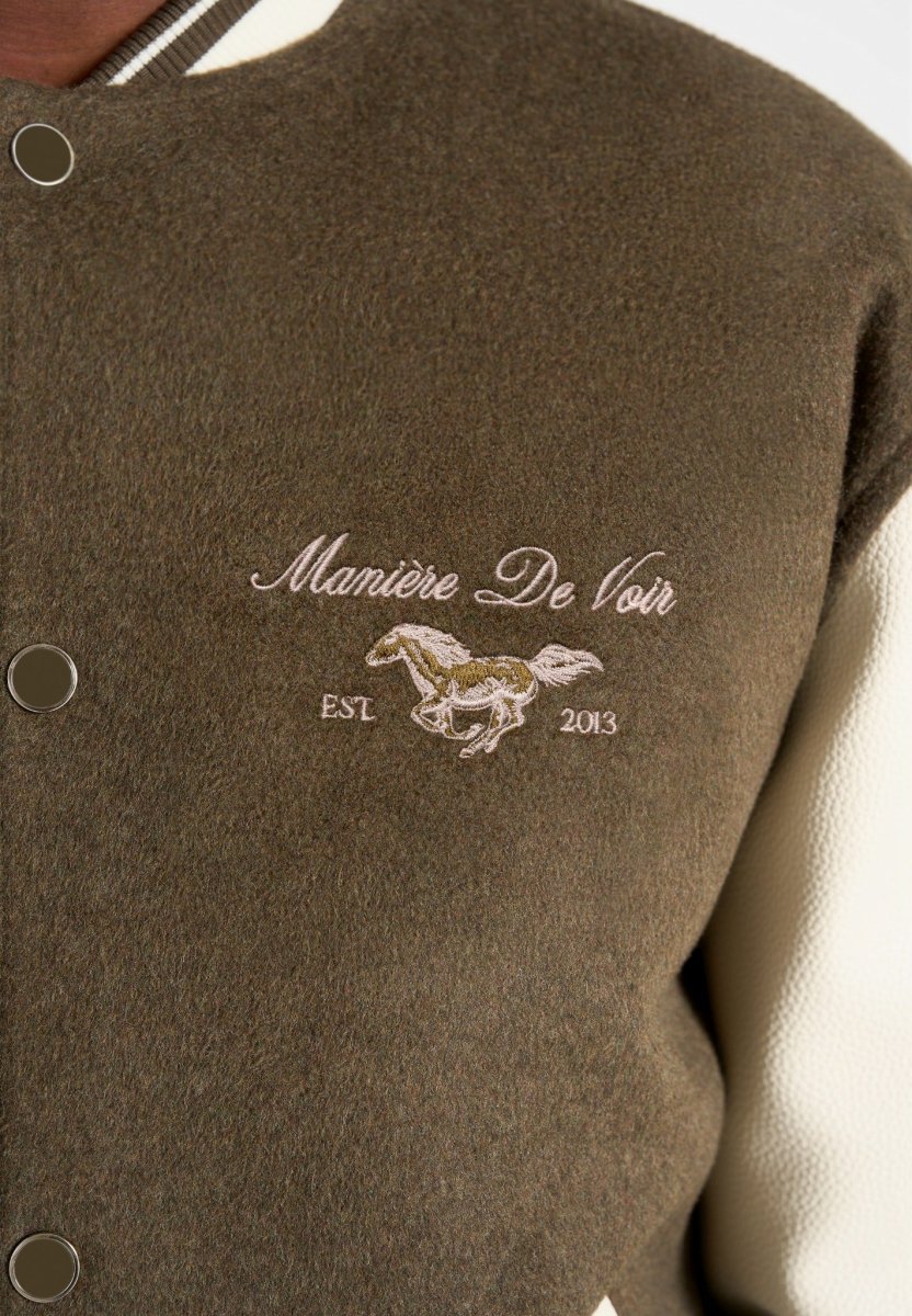 Equestrian Wool-Blend Varsity Jacket - Olive - Image 8