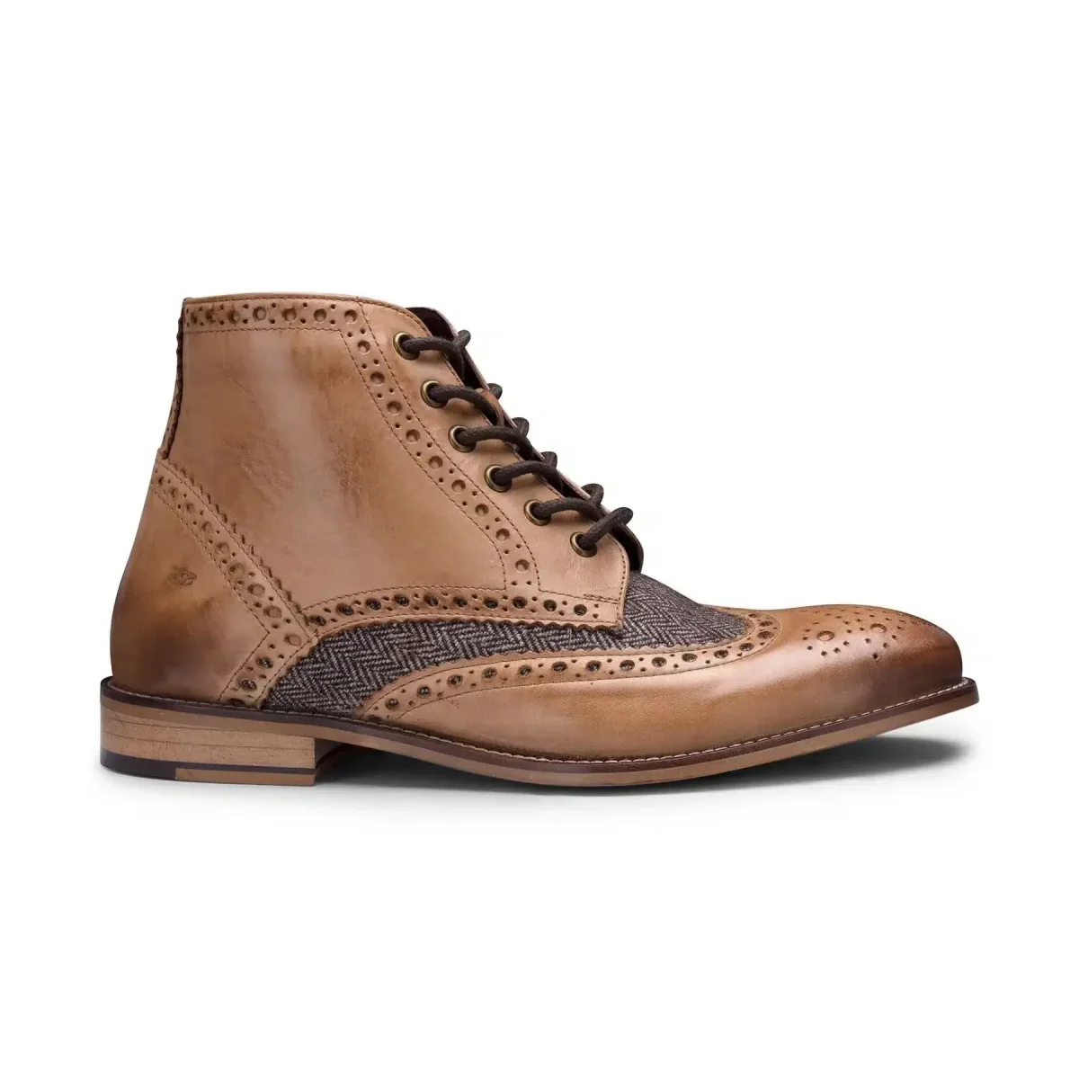 Botas masculinas vintage em couro legítimo, estilo brogue, anos 1920, em camurça e tweed, com cadarço, elegantes e formais. - Image 2