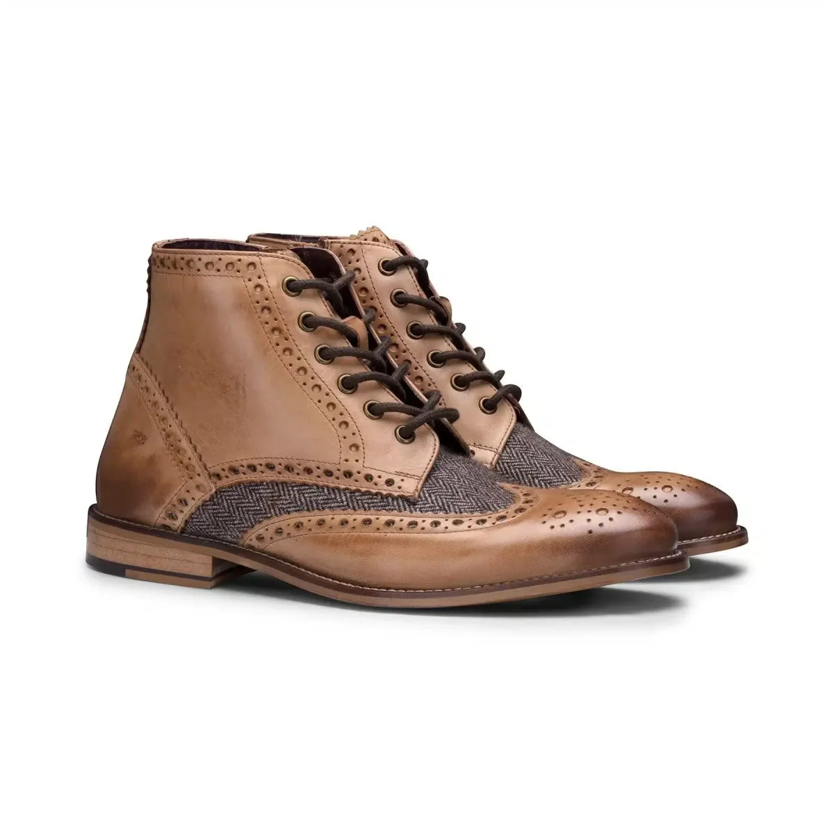 Botas masculinas vintage em couro legítimo, estilo brogue, anos 1920, em camurça e tweed, com cadarço, elegantes e formais. - Image 3