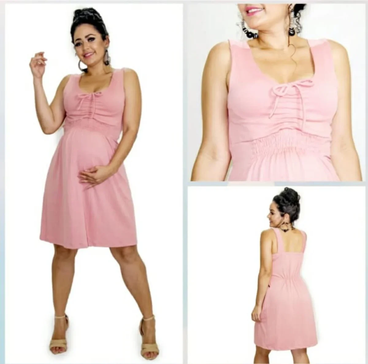 Vestido Gestante Curto Busto Drapeado sem Manga - Image 5