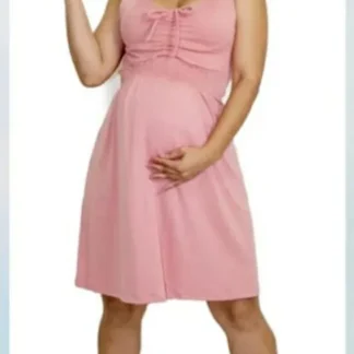Vestido Gestante Curto Busto Drapeado sem Manga