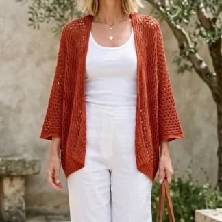 Casaco crochet malha aberta terracota – Refª 003637