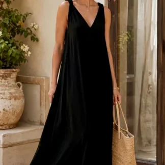 Vestido comprido alça torcida preto – Refª 030808