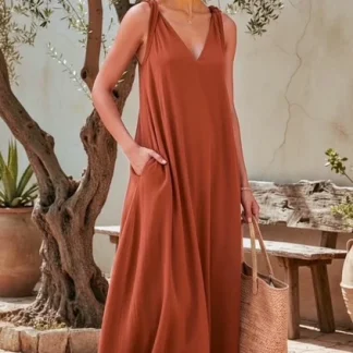Vestido comprido alça torcida tijolo – Refª 030808