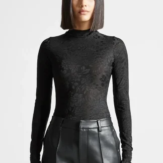 Ivy - Jacquard Bodysuit with Gloves - Black