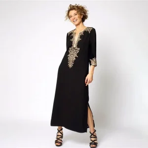 Kaftan Preto Bordado Dourado