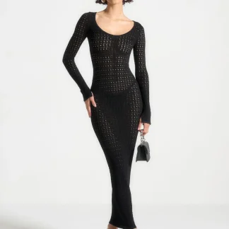 Knitted Scoop Neck Maxi Dress - Black