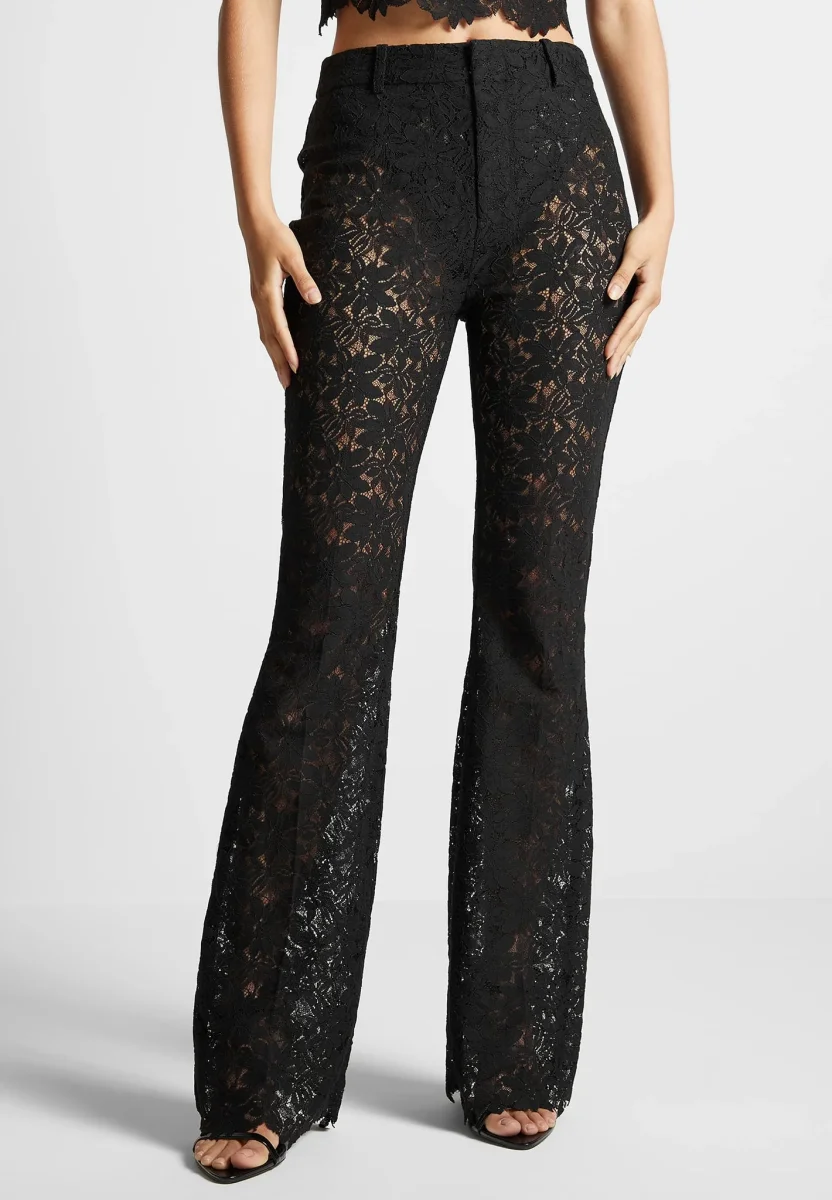 Lace Fit and Flare Pants - Black - Image 4