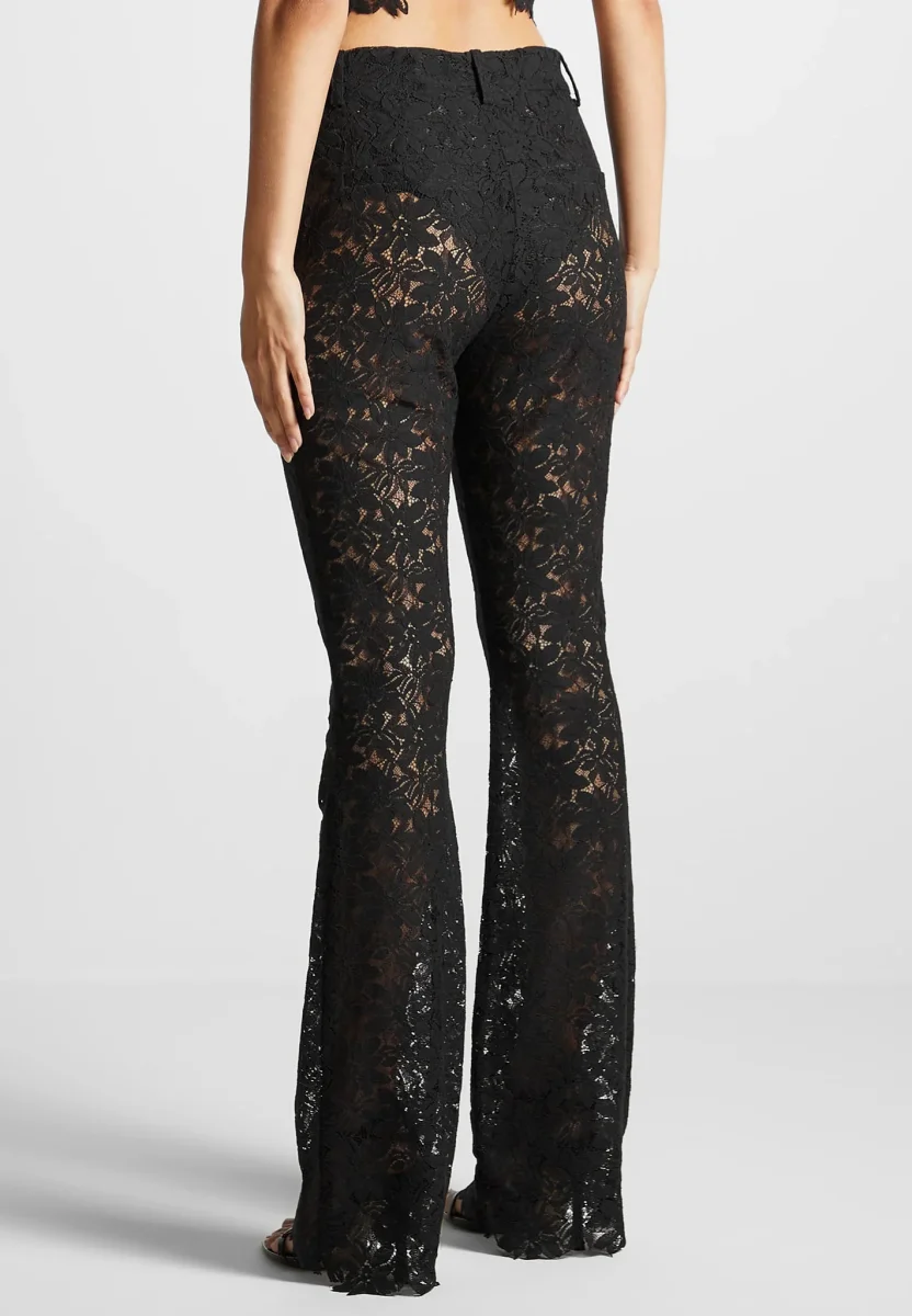 Lace Fit and Flare Pants - Black - Image 6