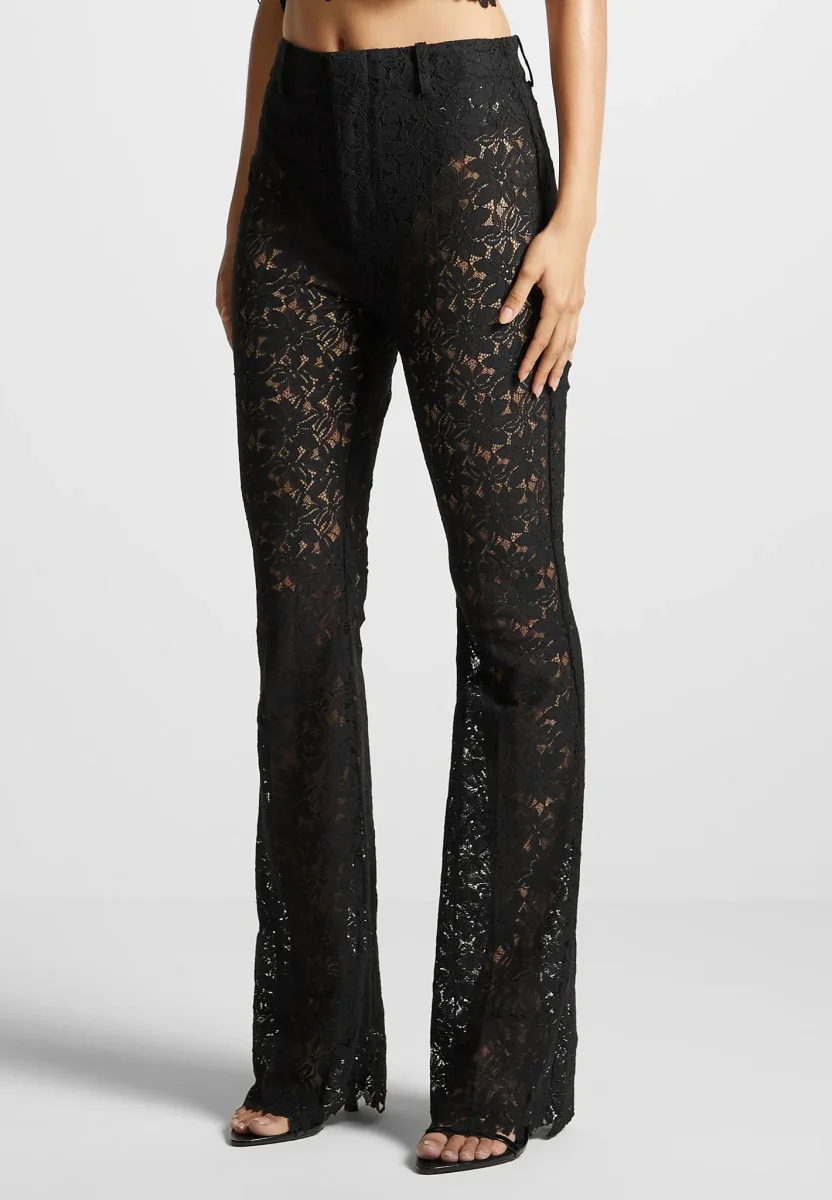 Lace Fit and Flare Pants - Black - Image 5