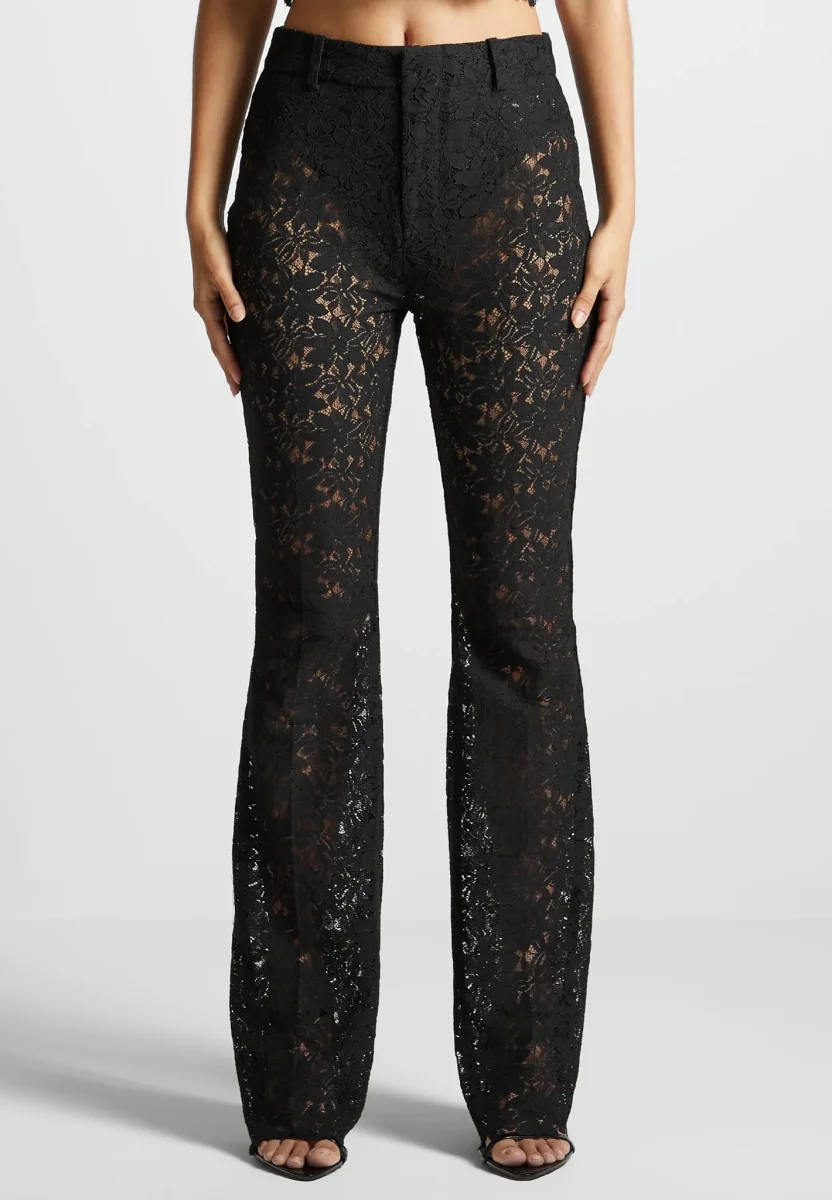 Lace Fit and Flare Pants - Black - Image 3